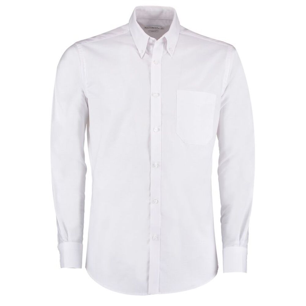 Kustom Kit Mens Slim Fit Stretch Long Sleeve Oxford Shirt / White